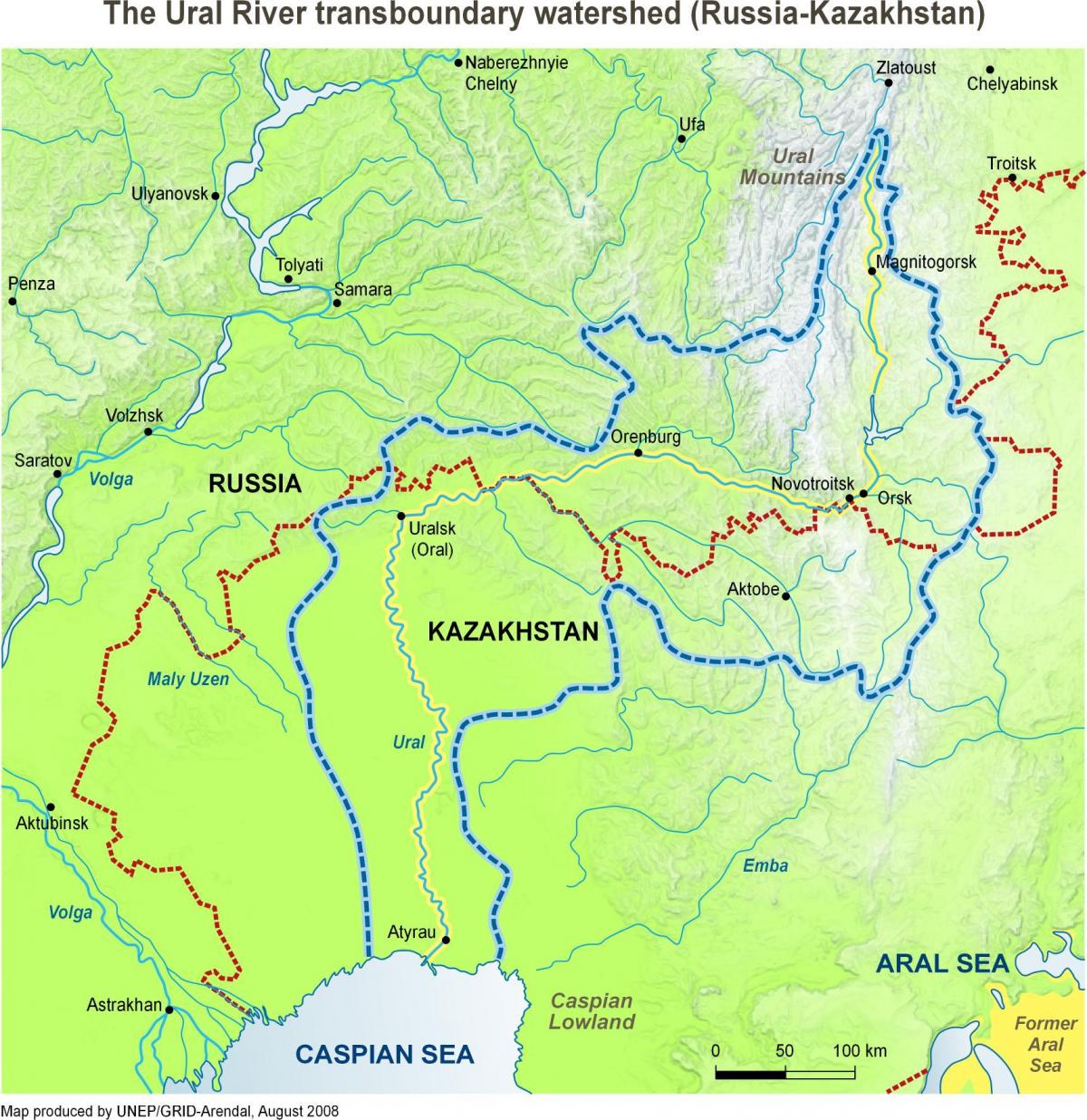 mapa Kazachstan rieka