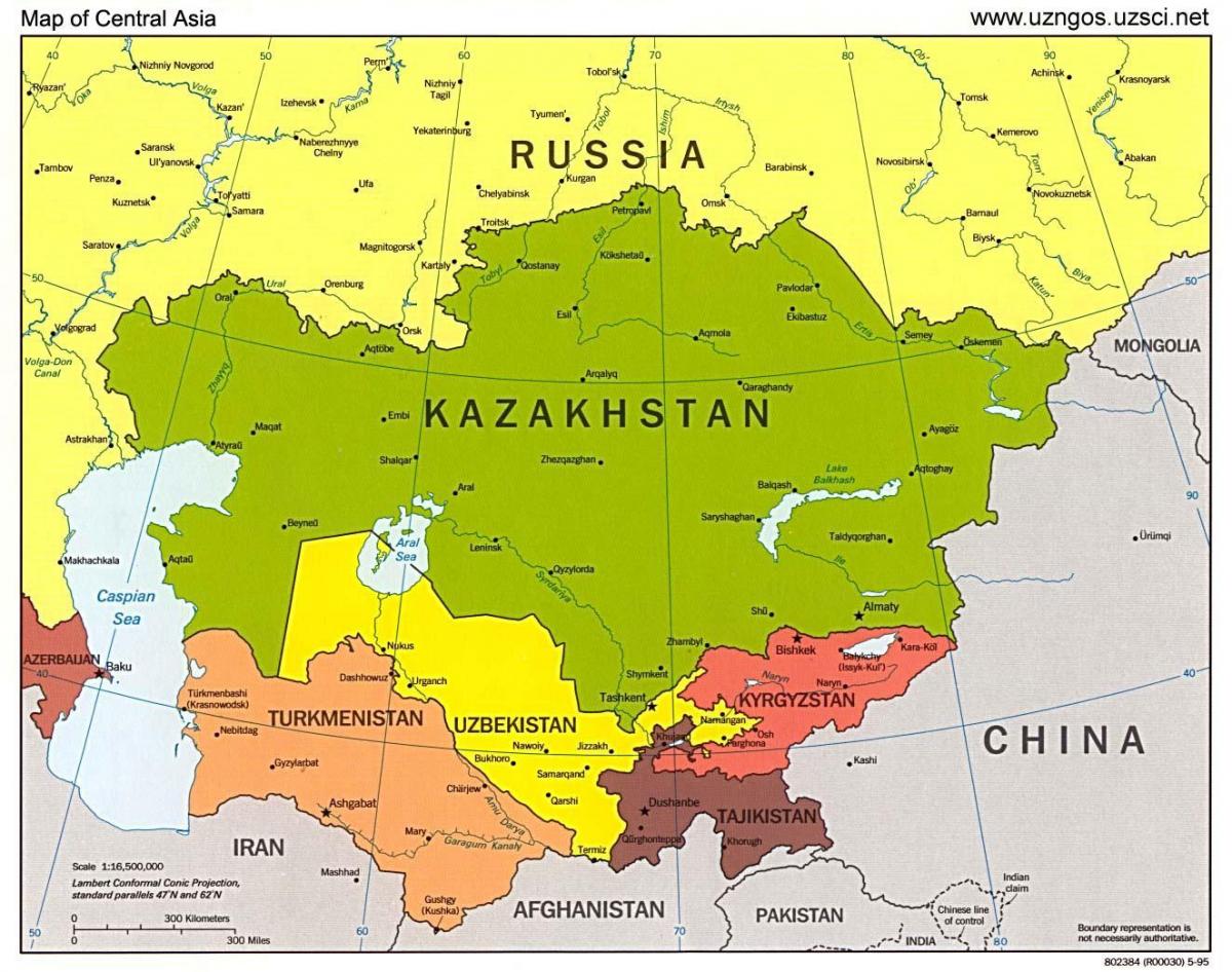 mapa Kazachstan mapu ázie