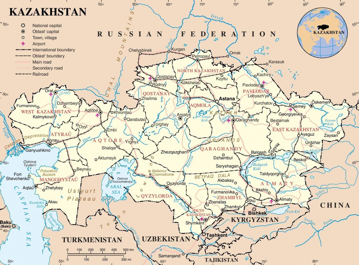 mapa Kazachstan politické