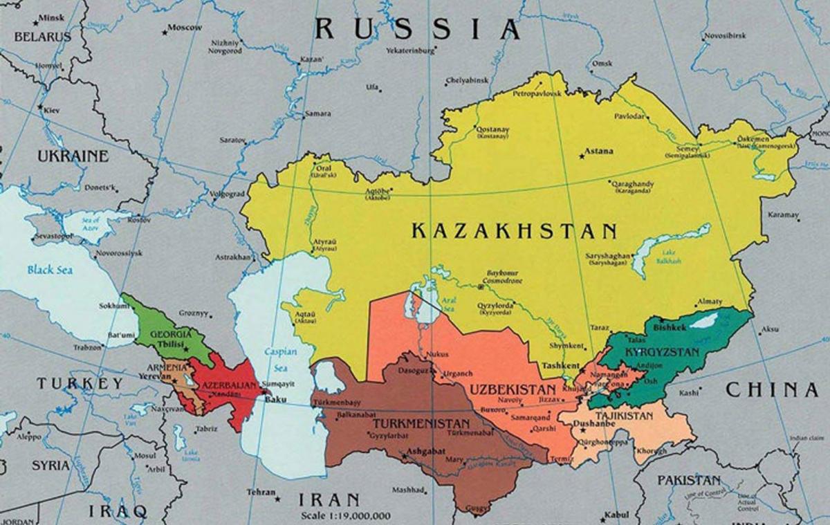 mapa Kazachstan okolitých krajín