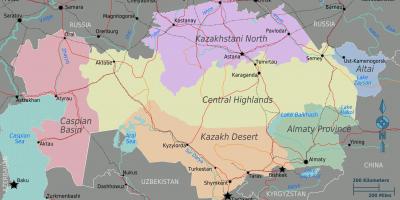 Mapa Kazachstan regiónov